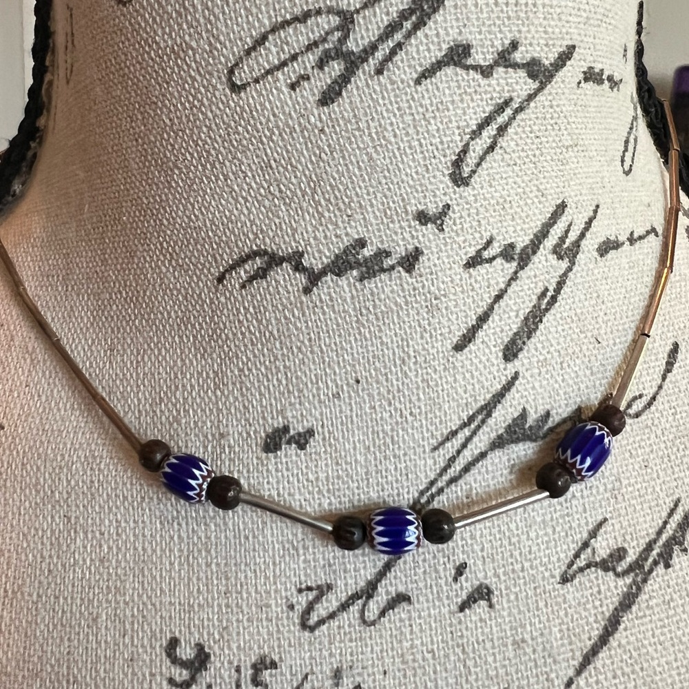 Women’s Silver Necklace with Blue Beads